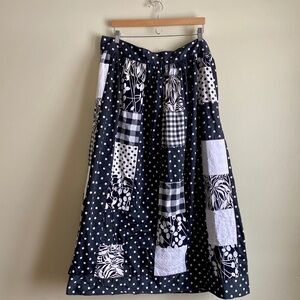 Handmade Patchwork Polkadot Black White Maxi Skirt 38”W